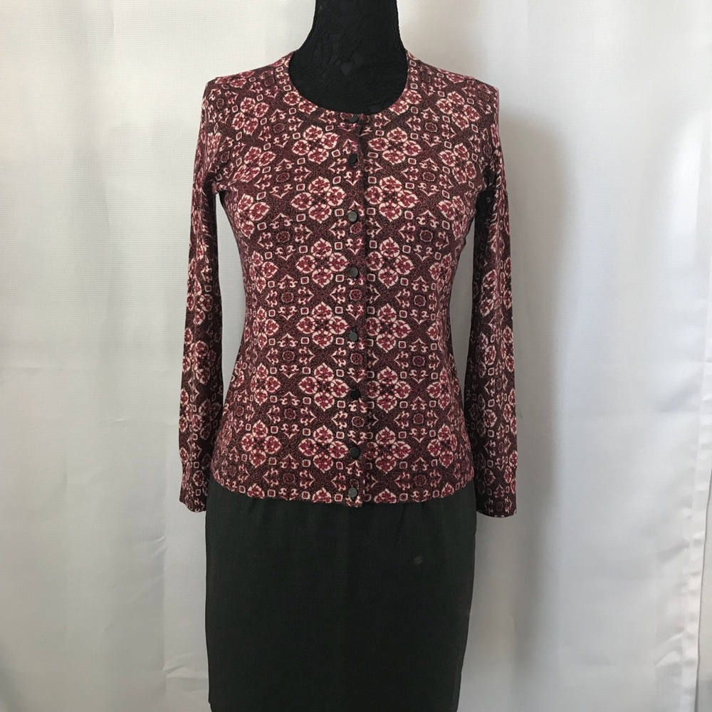 Talbots Maroon Patterned Cardigan Sweater